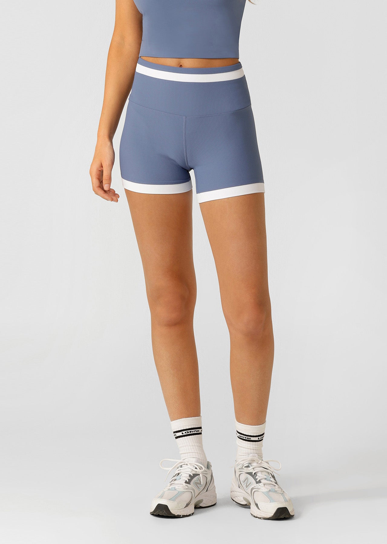 Lorna Jane Retro Rib 12cm Bike Shorts - Misty Blue