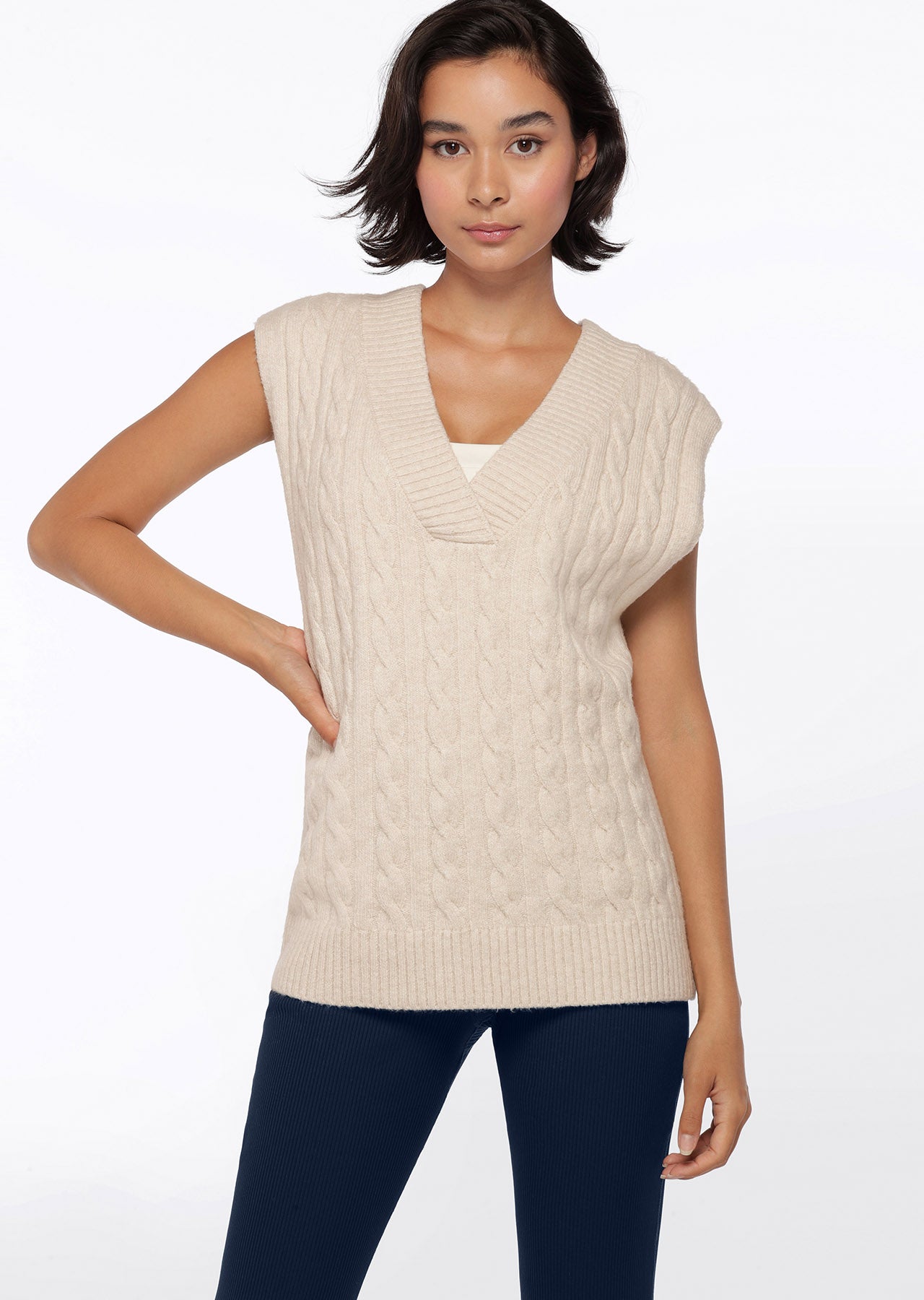 Lorna Jane Tee Up Knit Vest - Oat Marl