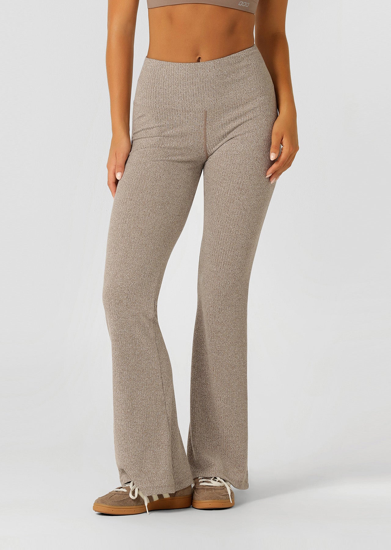 Lorna Jane Mindful Rib Full Length Flared Leggings - Bone Marl