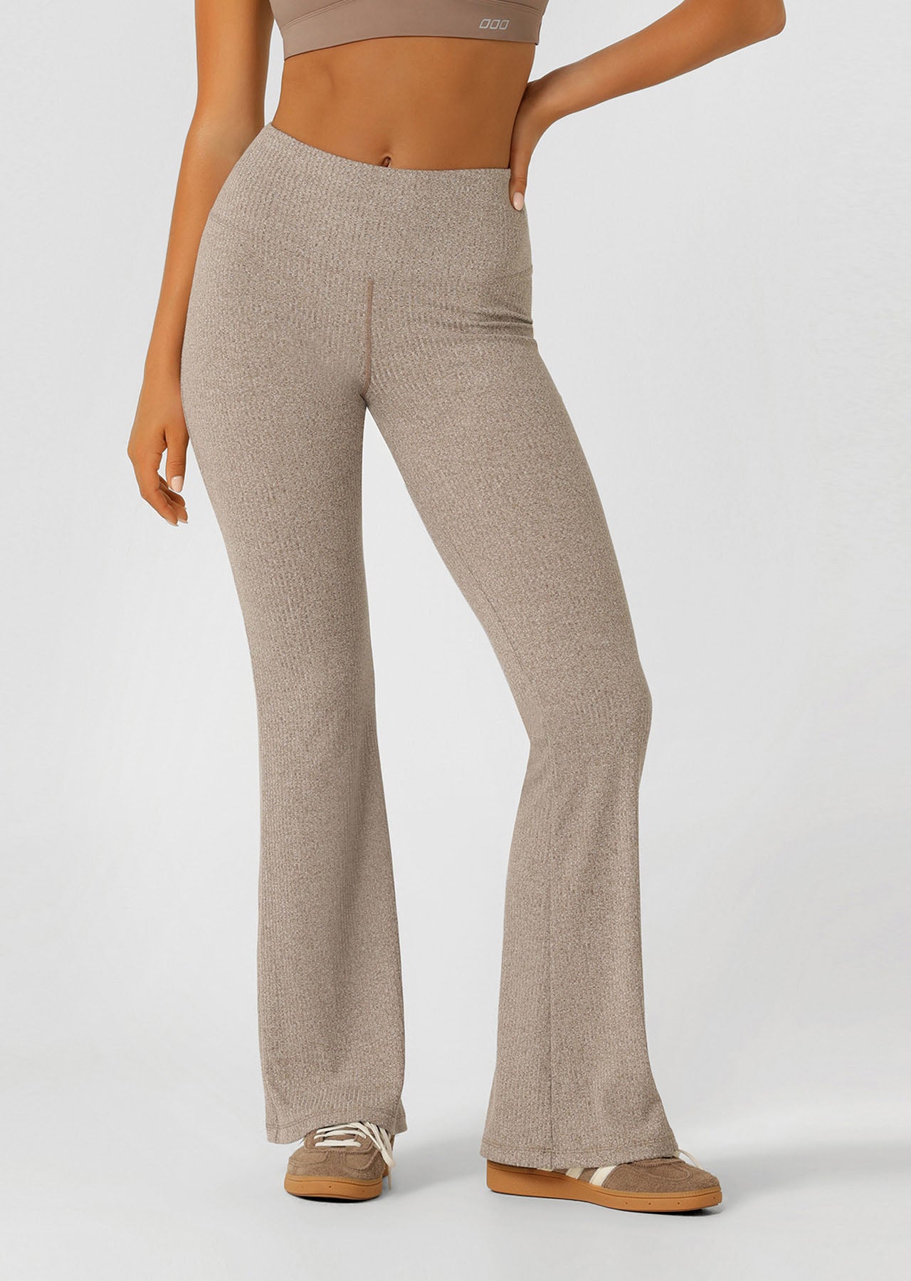 Lorna Jane Mindful Rib Full Length Flared Leggings - Bone Marl