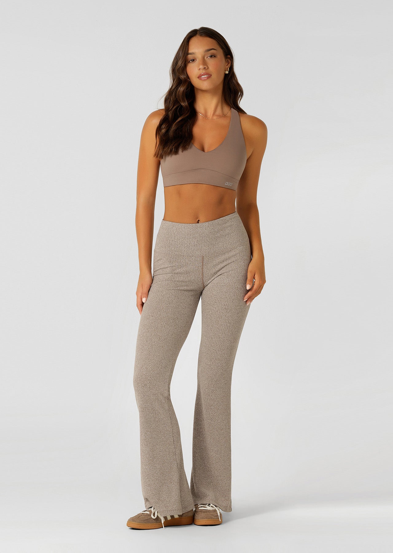 Lorna Jane Mindful Rib Full Length Flared Leggings - Bone Marl
