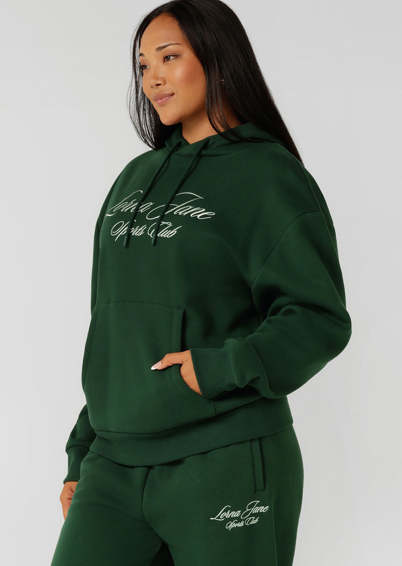 Lorna Jane Sports Club Fleece Hoodie - Dark Green