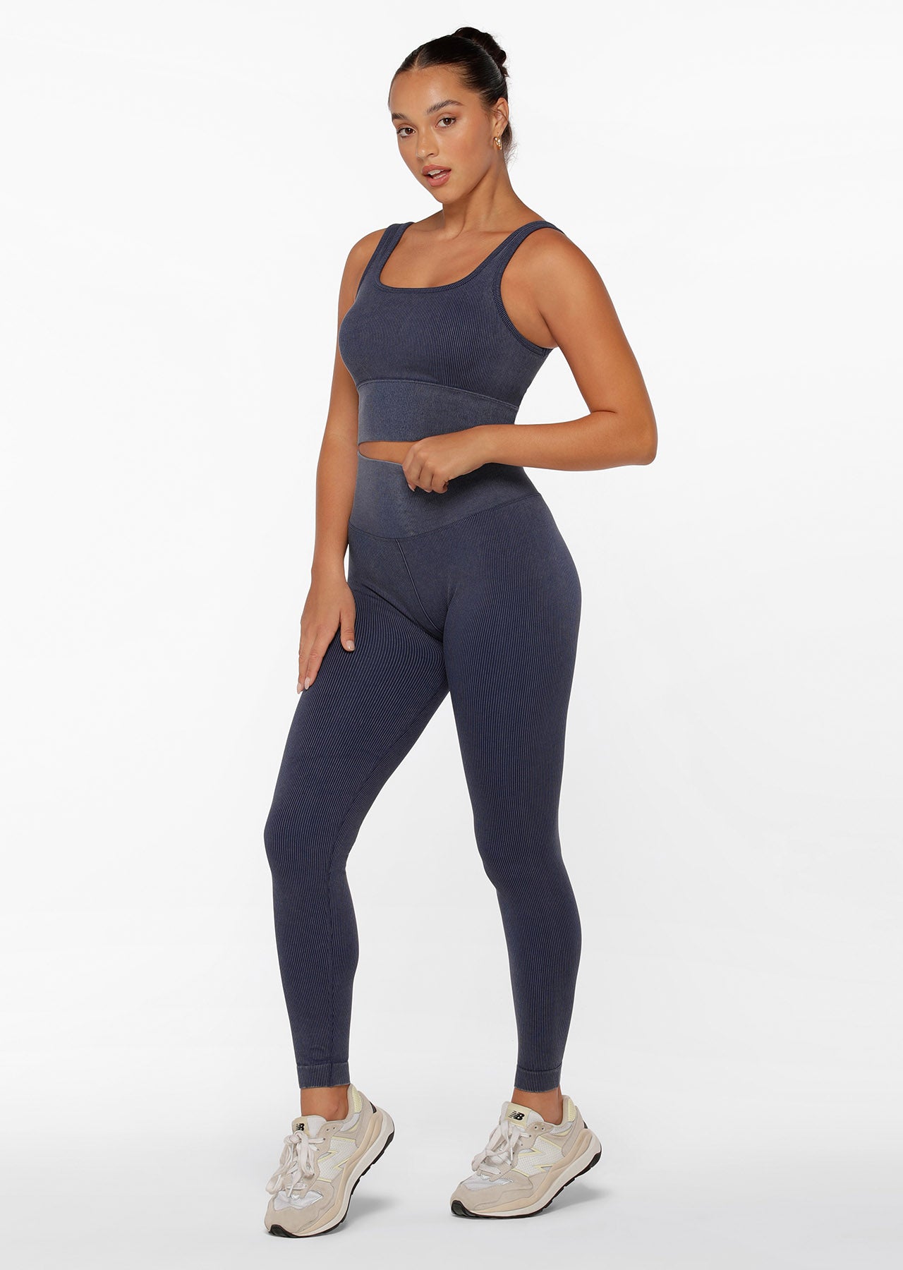Lorna Jane Tempo Ribbed Seamless Full Length Leggings - Washed Indigo
