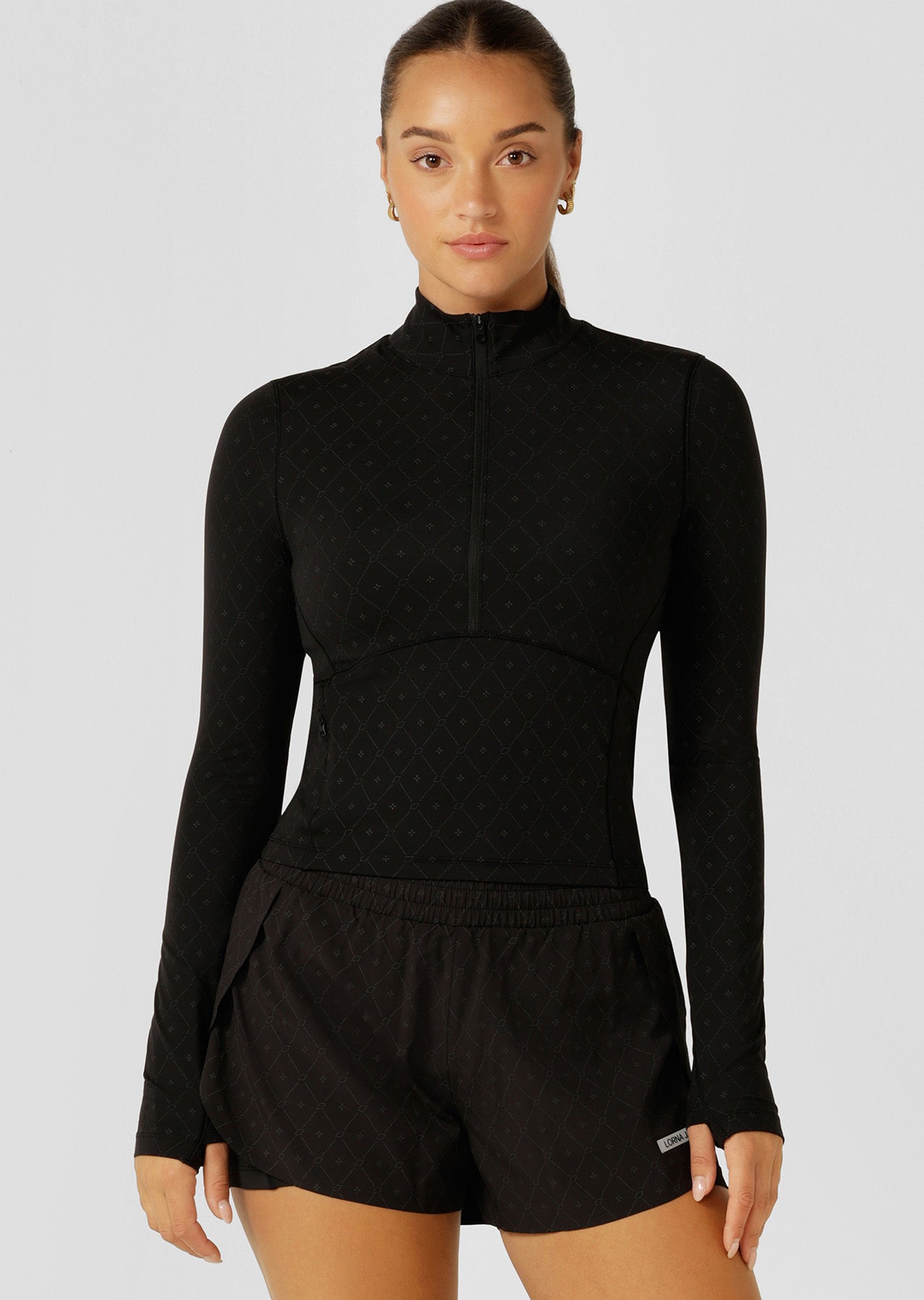 Lorna Jane High Definition Reflective 1/2 Zip Long Sleeve Top - Black Reflective Monogram Print