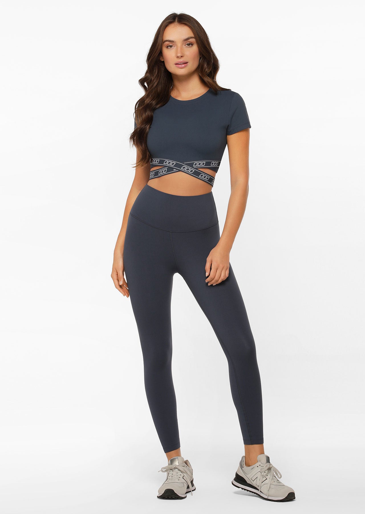 Lorna Jane Hi-Fold Lotus No Chafe Ankle Biter Leggings - Night Time Blue