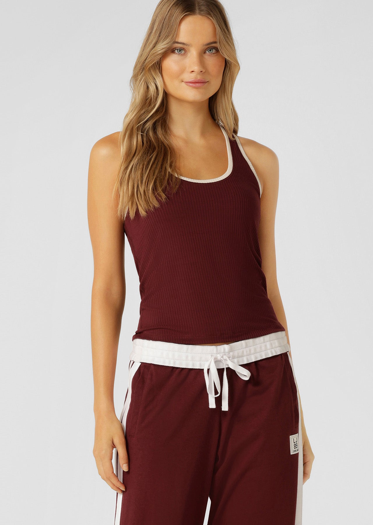 Lorna Jane Retro Rib Tank - Plum Red