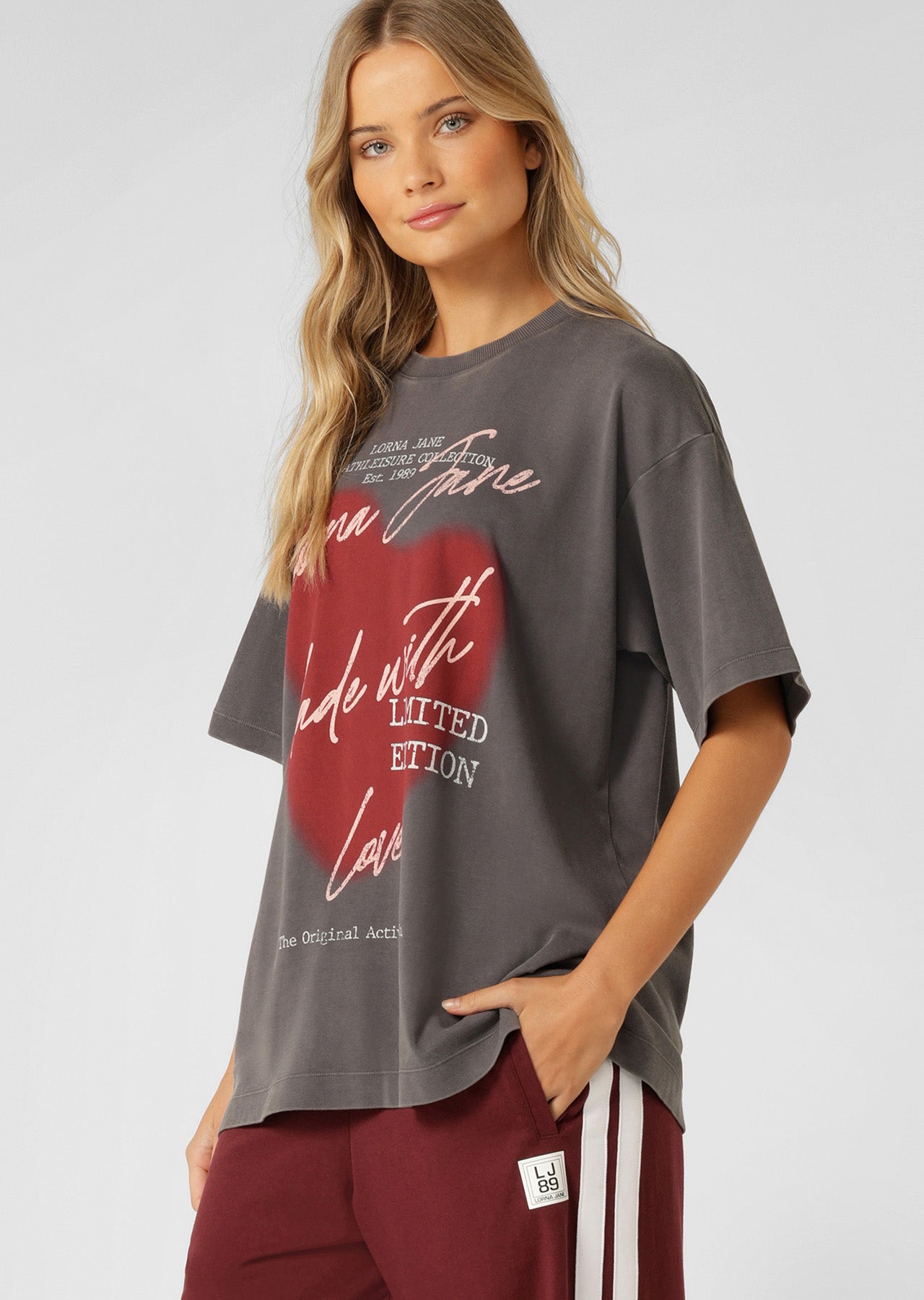 Lorna Jane LJ With Love Boyfriend T-Shirt - Washed Titanium
