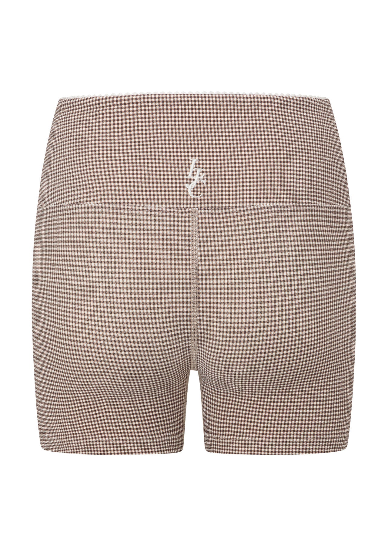 Lorna Jane Dream Maker Gingham 9cm Bike Shorts - Mocha Gingham Print