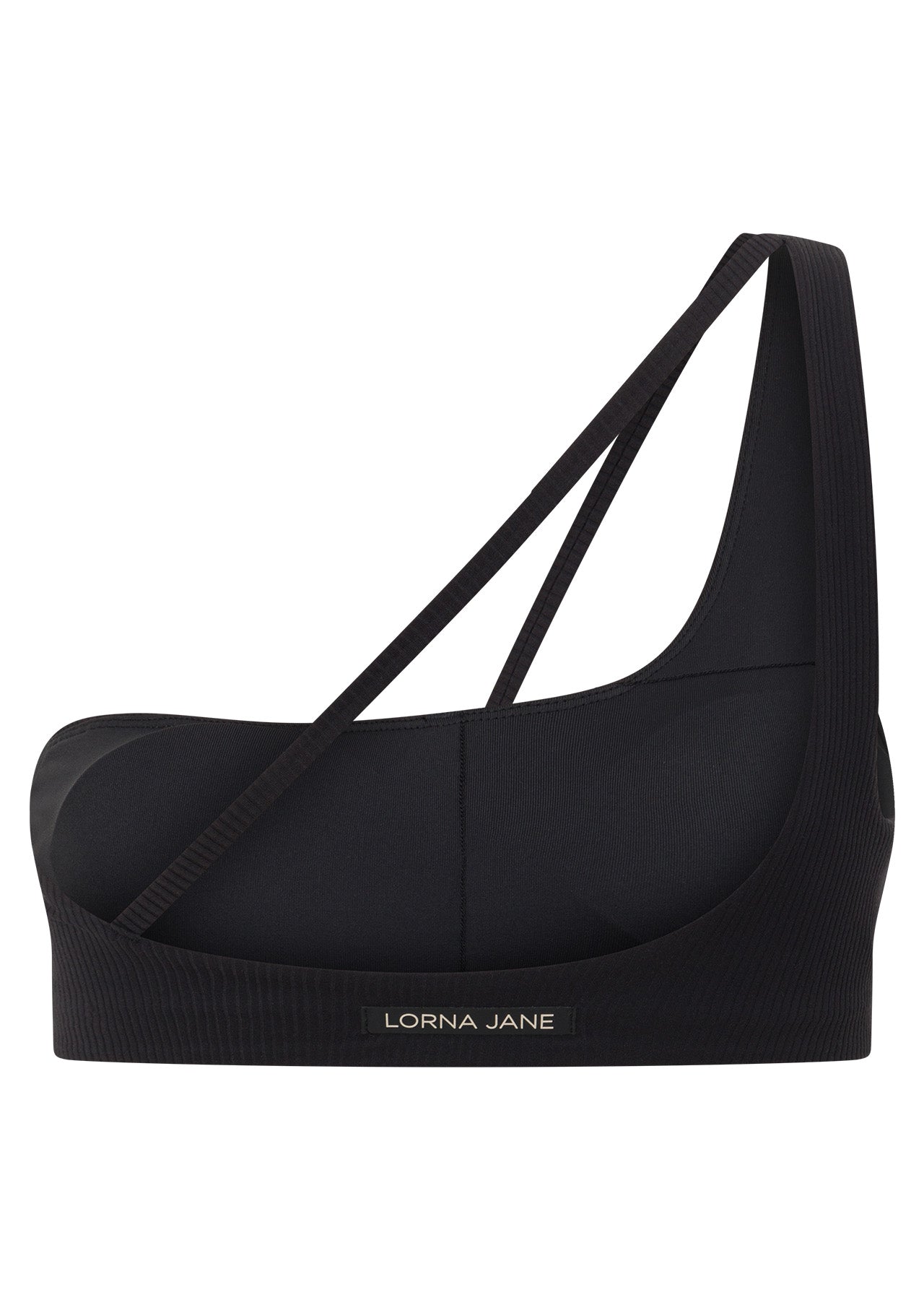 Lorna Jane Second Nature Luxe Rib Asymmetrical Sports Bra - Black