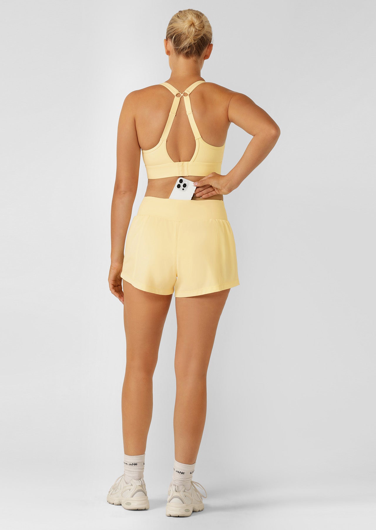 Lorna Jane Amy Stretch & Stride Pocket Run Shorts - Lemon Cream