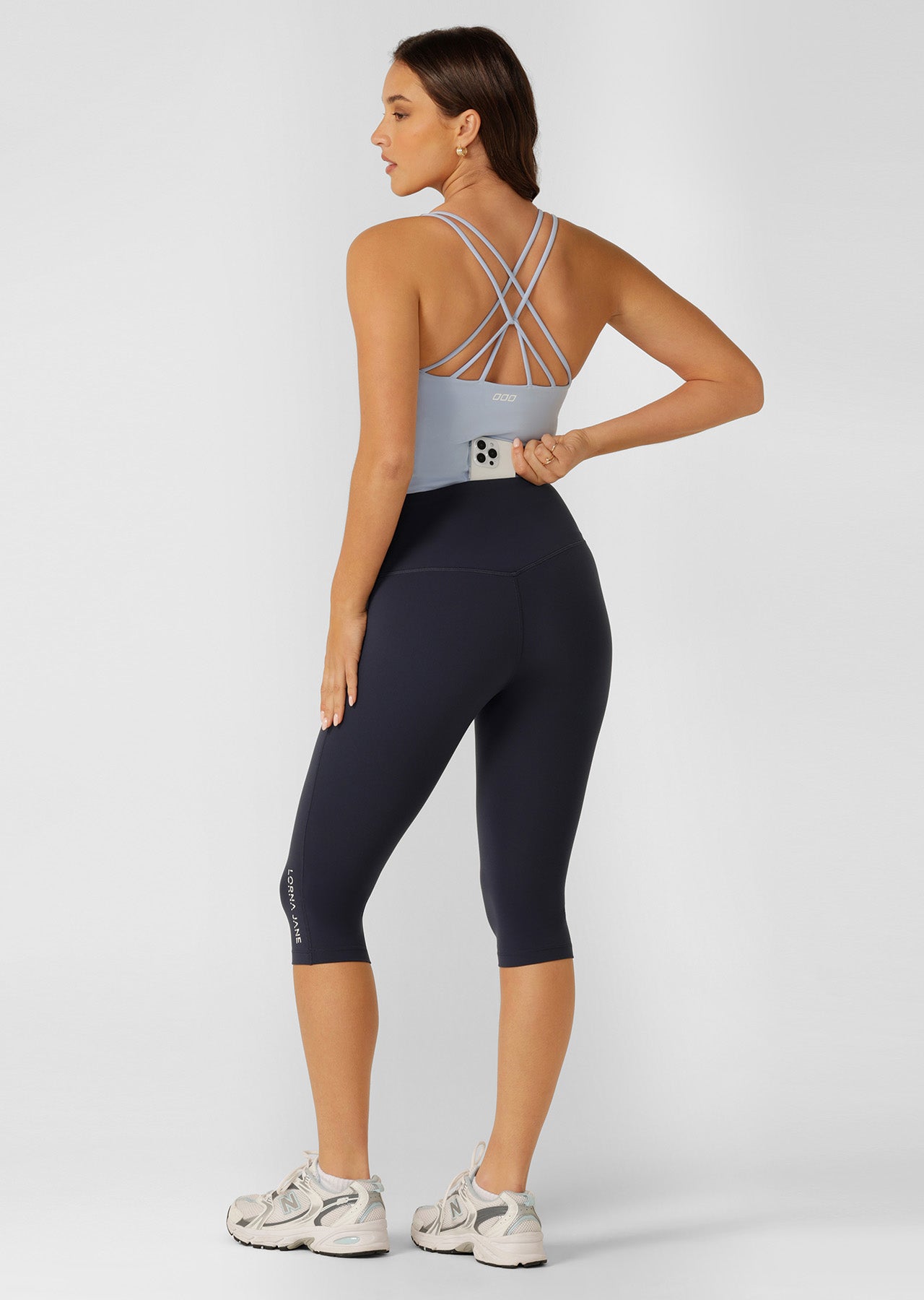 Lorna Jane Lotus No Chafe Phone Pocket 3/4 Leggings - Platinum Navy