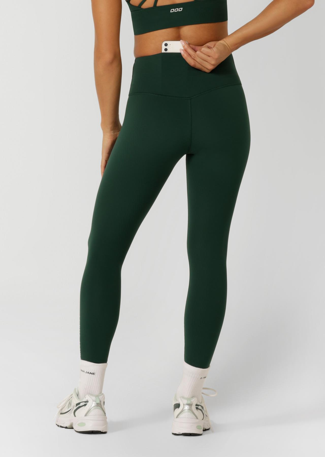 Lorna Jane Lotus Phone Pocket Ankle Biter Leggings - Dark Green