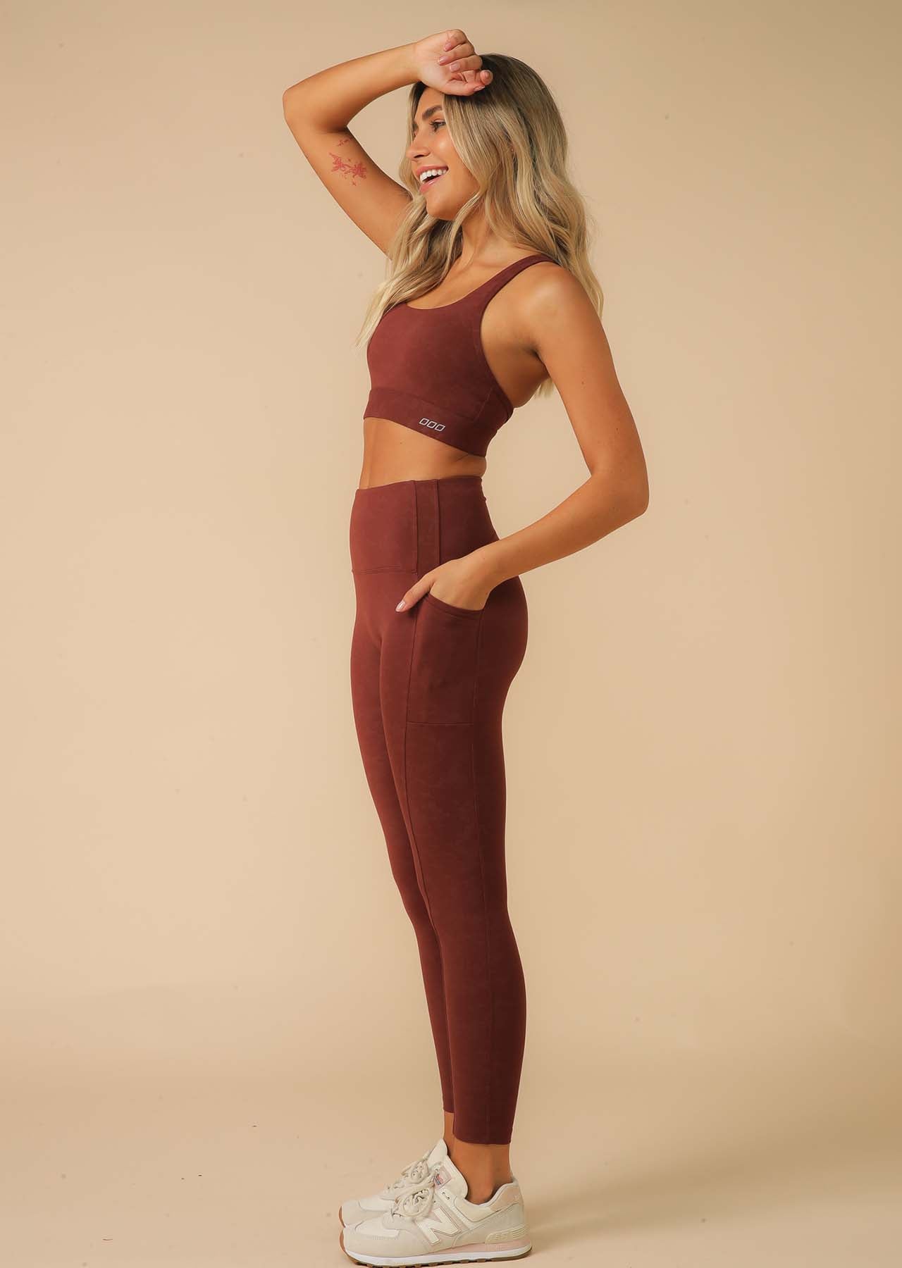 Lorna Jane No Ride Swift Ankle Biter Leggings - Washed Cool Brown