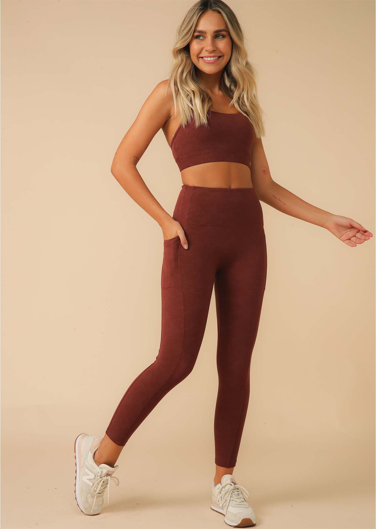 Lorna Jane No Ride Swift Ankle Biter Leggings - Washed Cool Brown
