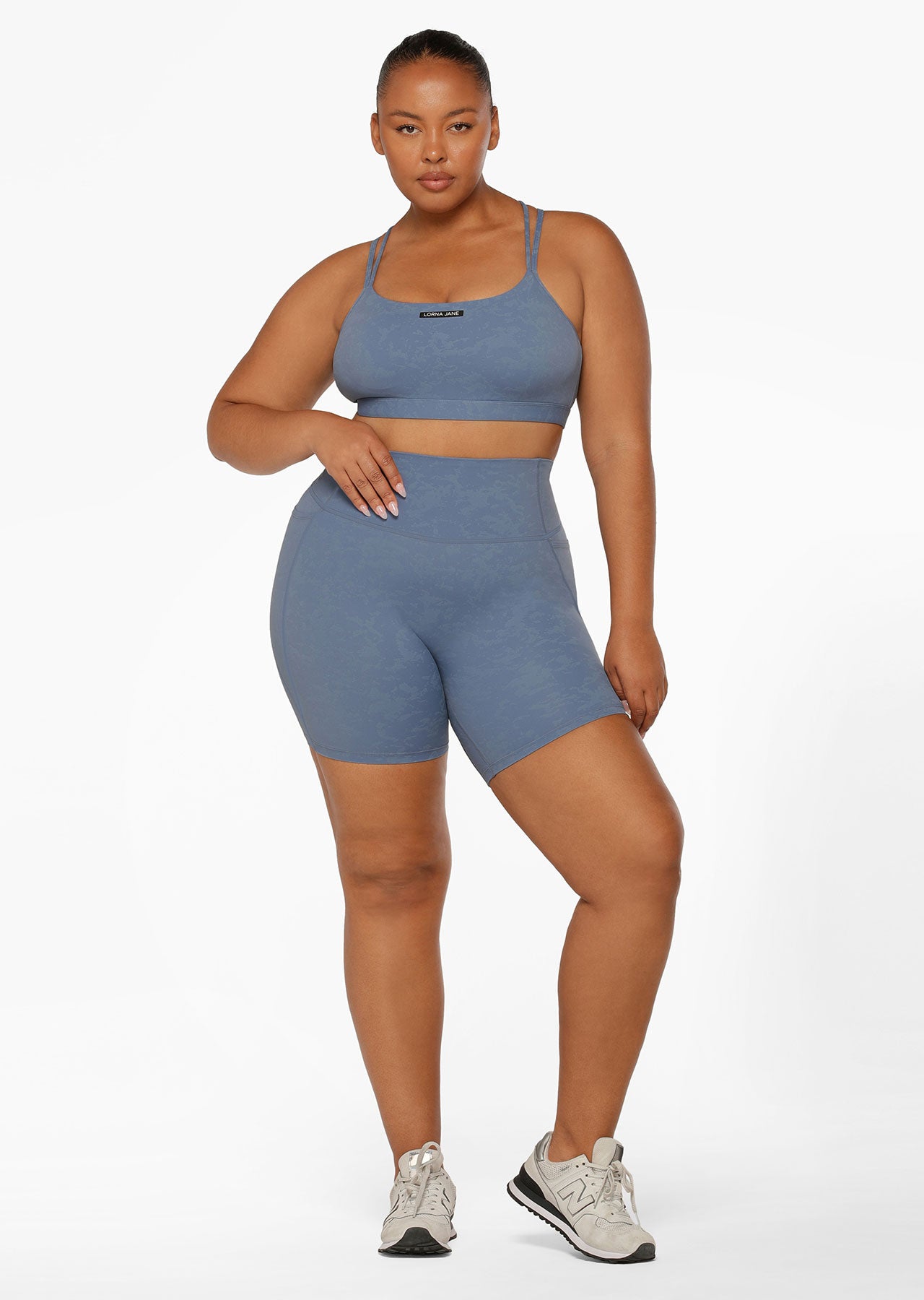 Lorna Jane Hi-Fold No Ride Bike Shorts - Washed Misty Blue