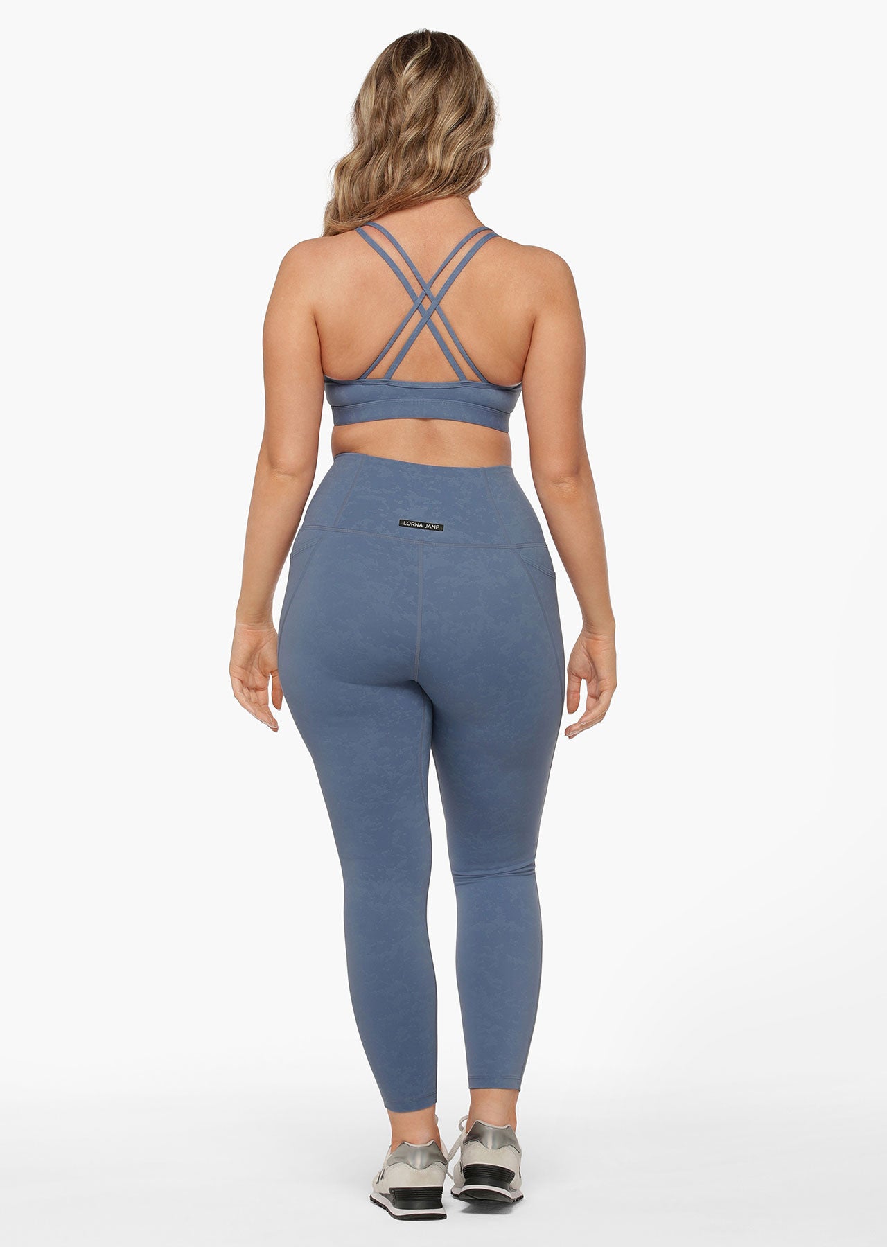 Lorna Jane Hi-Fold No Ride Ankle Biter Leggings - Washed Misty Blue