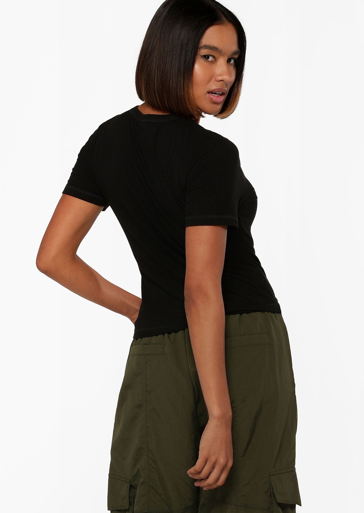 Lorna Jane Defining Moment Rib Short Sleeve Top - Black