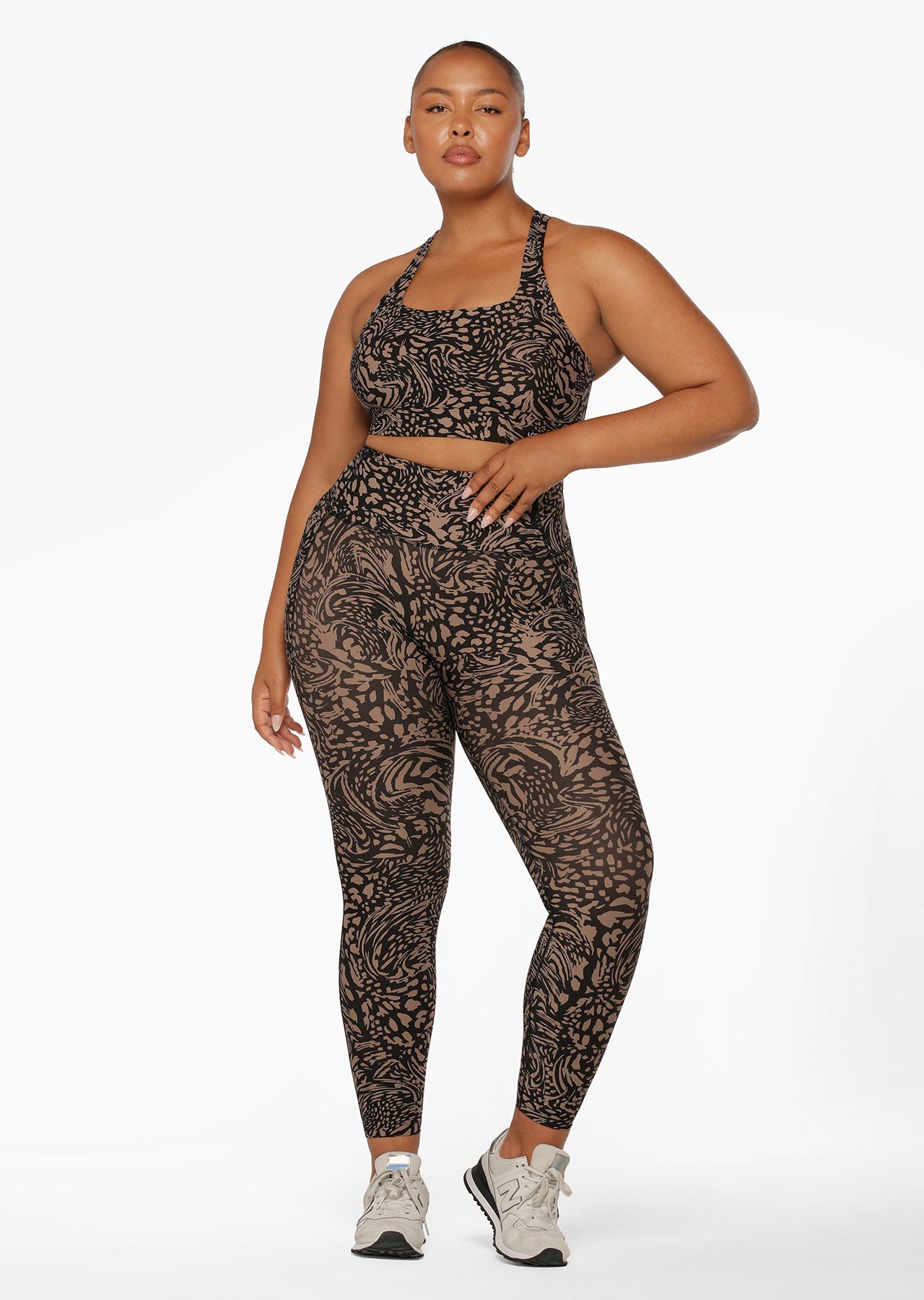 Lorna Jane Oasis Hi-Fold No Ride Pocket Ankle Biter Leggings - Neutral Abstract Print