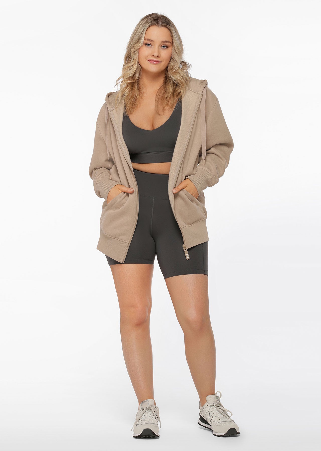 Lorna Jane Fleece Zip Through Hoodie - Dark Off White