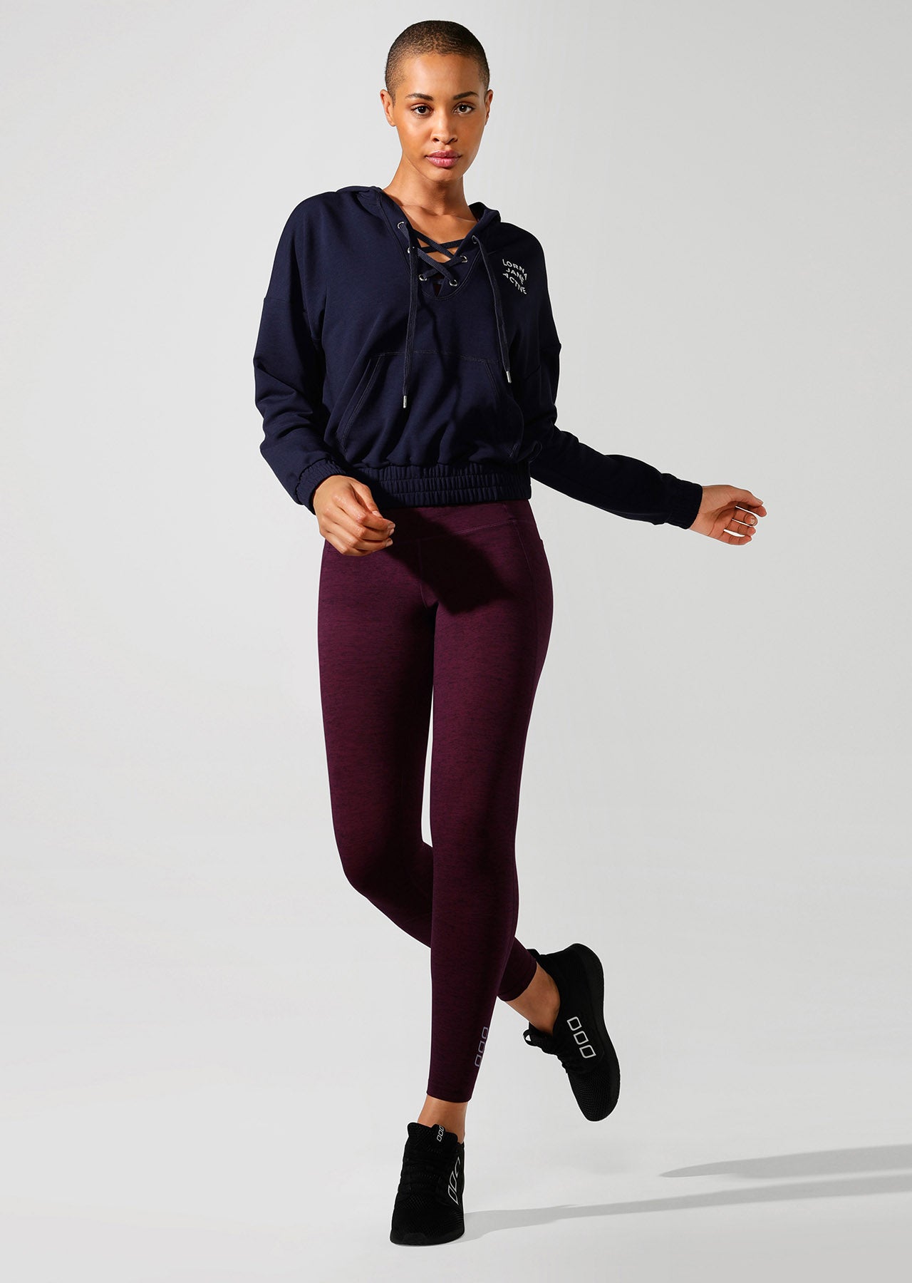 Lorna Jane Lace Up Cropped Active Hoodie - French Navy
