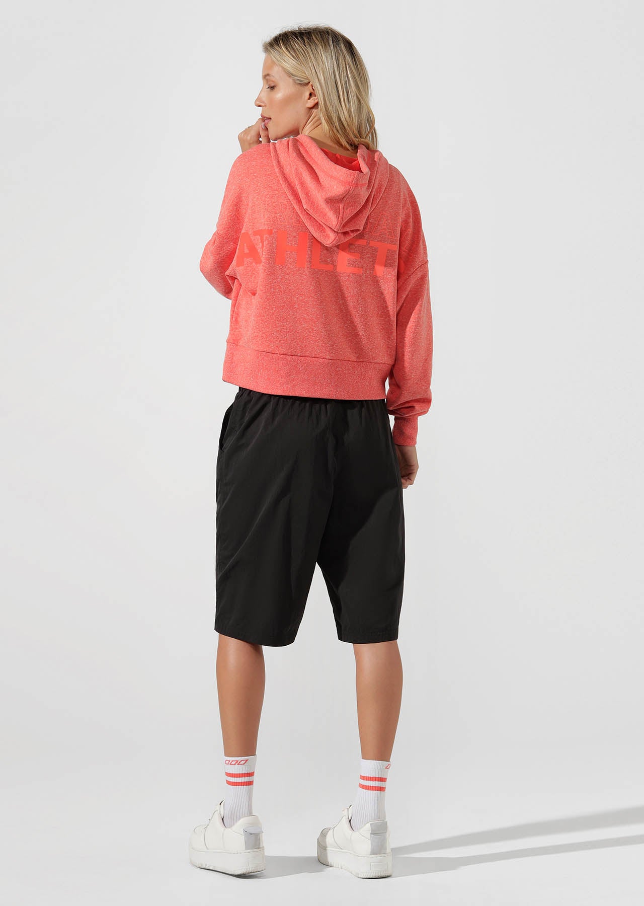 Lorna Jane Legend Cropped Hoodie - Washed Coral Marl