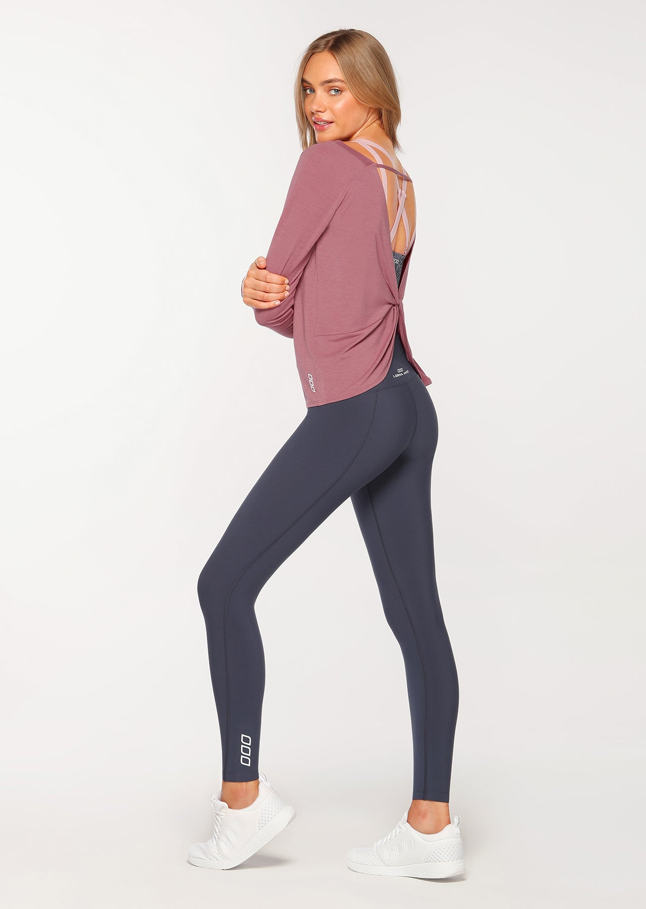 Lorna Jane LJ L/Slv Open Back Active Top - Pale Mauve