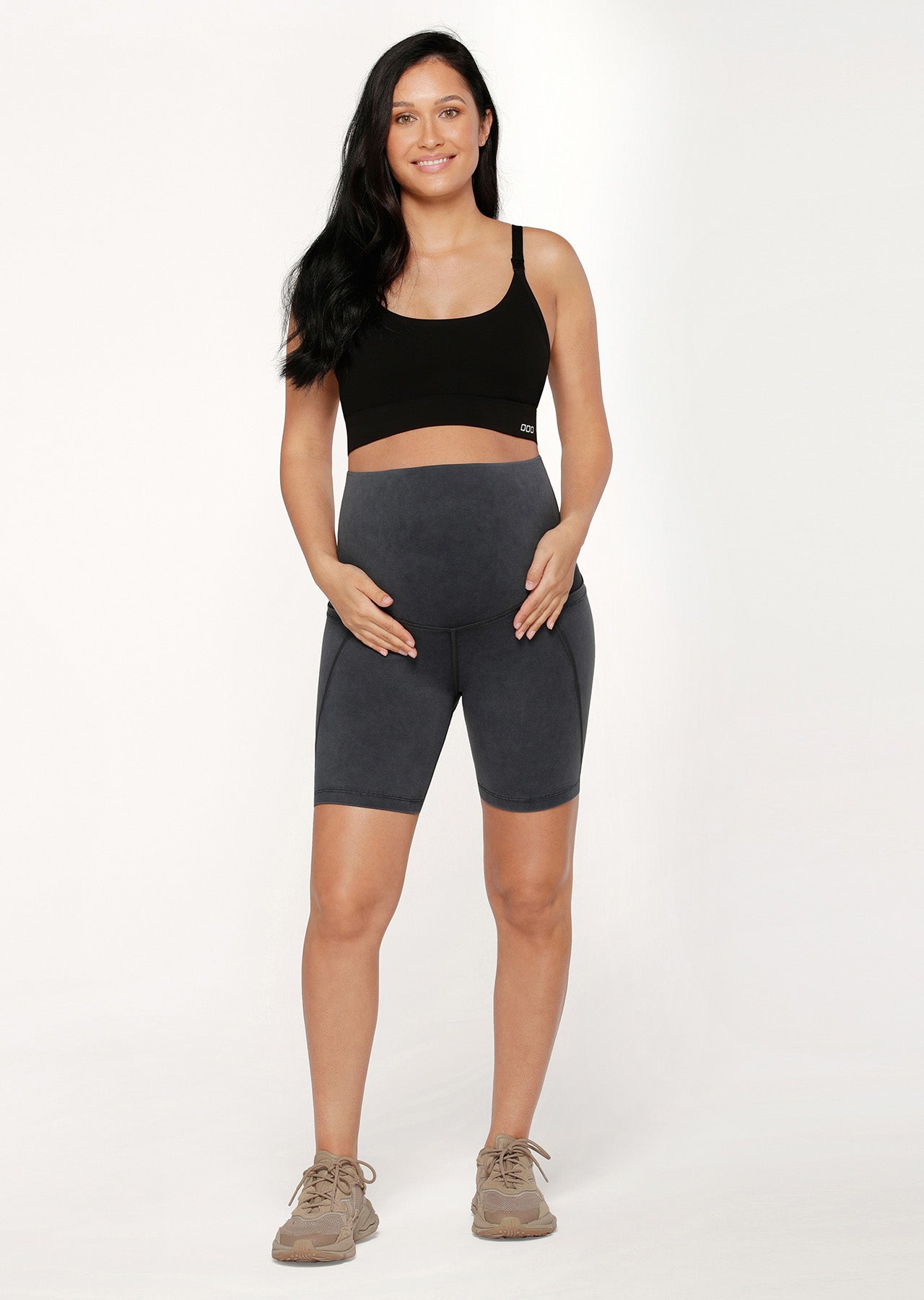 Lorna Jane LJ Maternity Phone Pocket Bike Shorts - Snow Washed Black