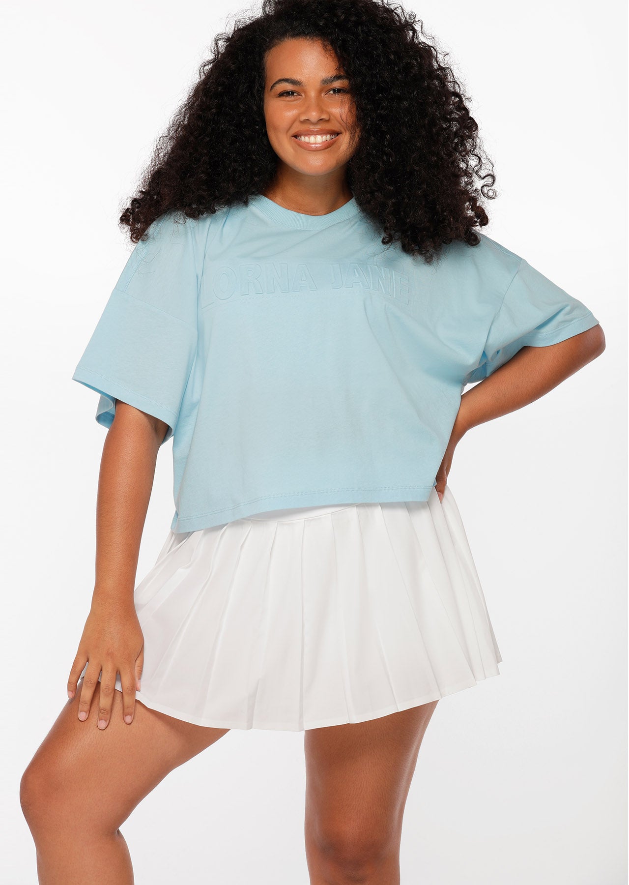 Lorna Jane Embossed Active Cropped Tee - Blue Sky