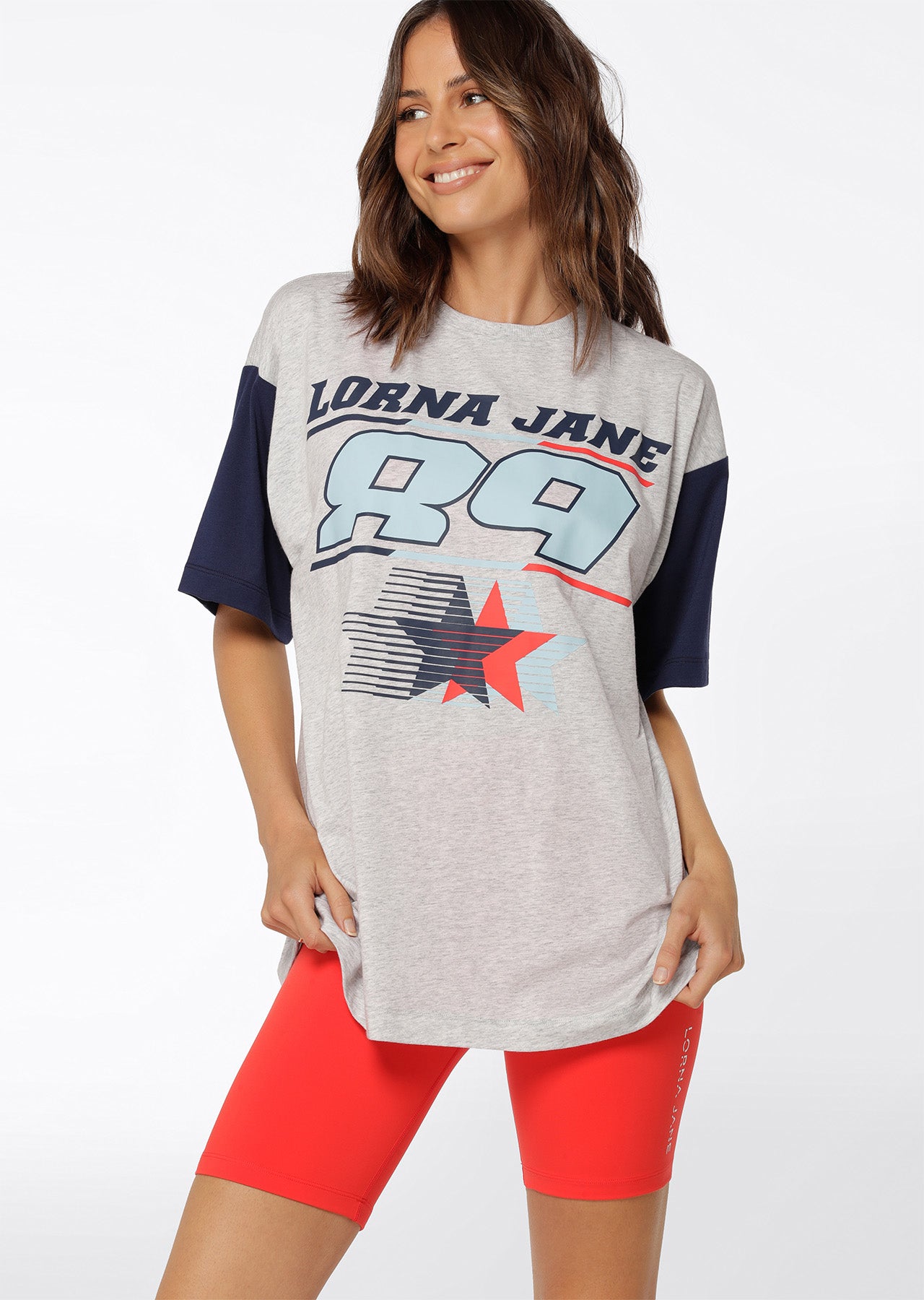 Lorna Jane Victory Oversized Tee - Light Grey Marl