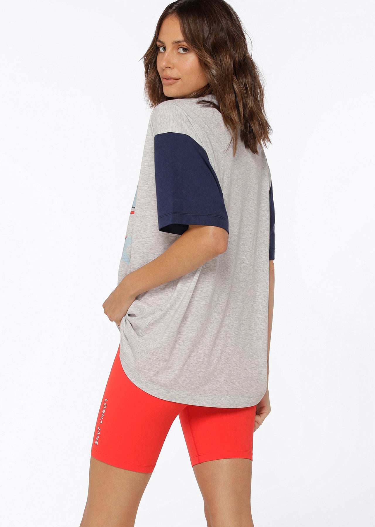 Lorna Jane Victory Oversized Tee - Light Grey Marl