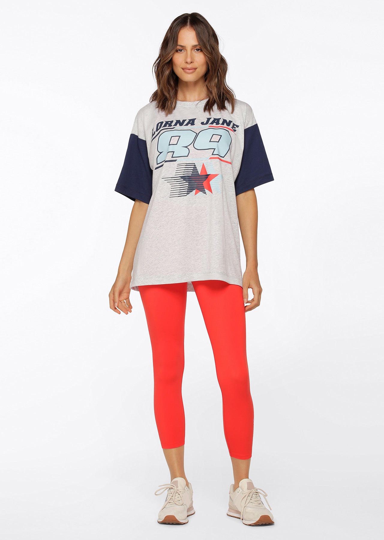 Lorna Jane Victory Oversized Tee - Light Grey Marl