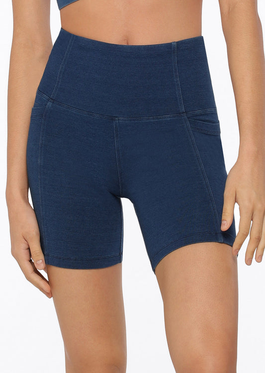 Lorna Jane Denim Diva Phone Pocket Bike Shorts - Denim Blue