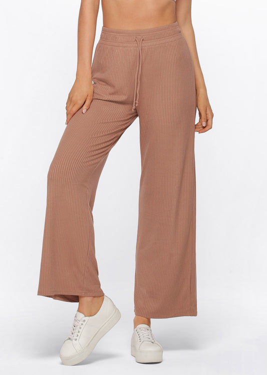Lorna Jane Rest And Relax Rib Full Length Pants - Walnut