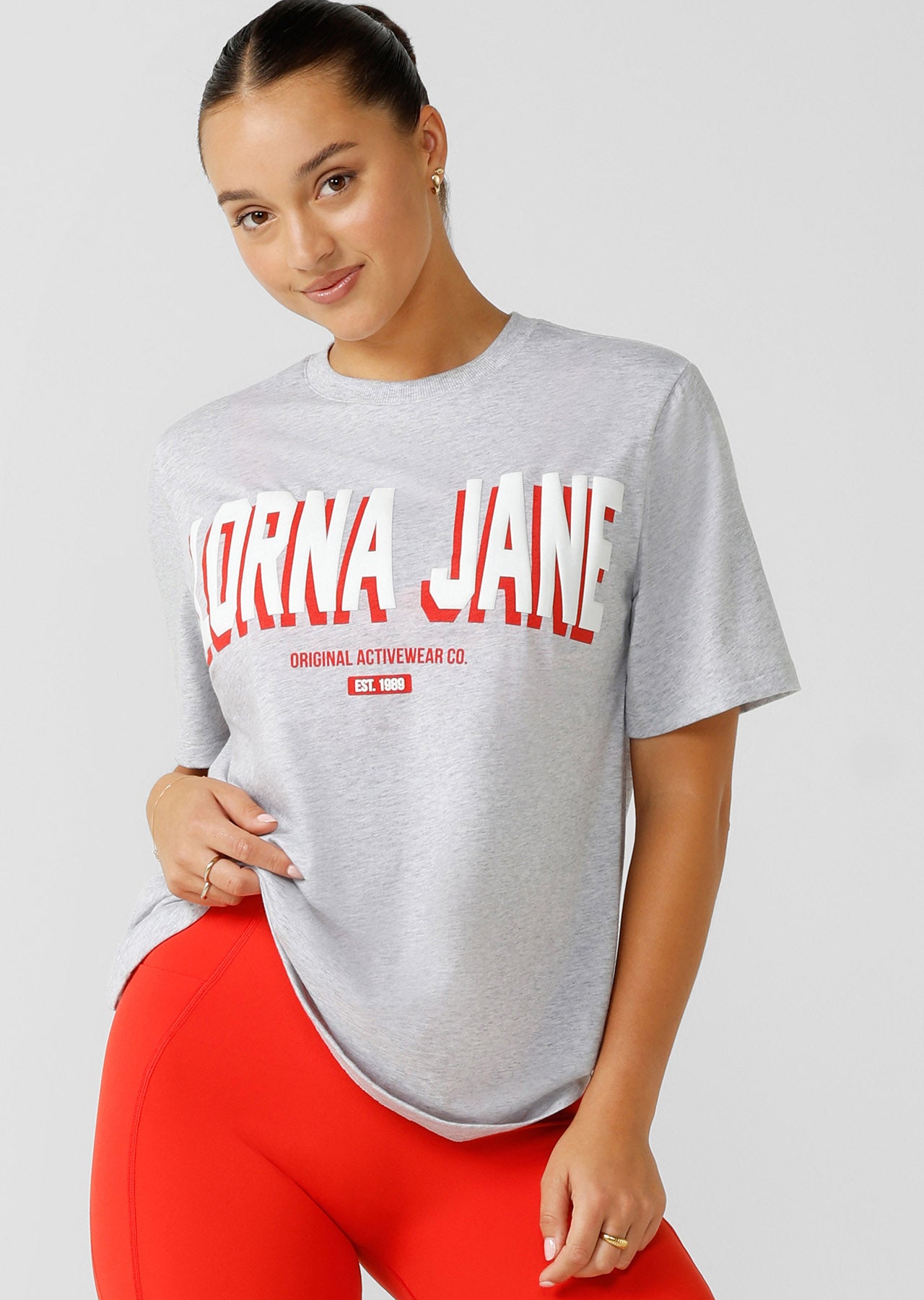 Lorna Jane All Star Relaxed Tee - Light Grey Marl