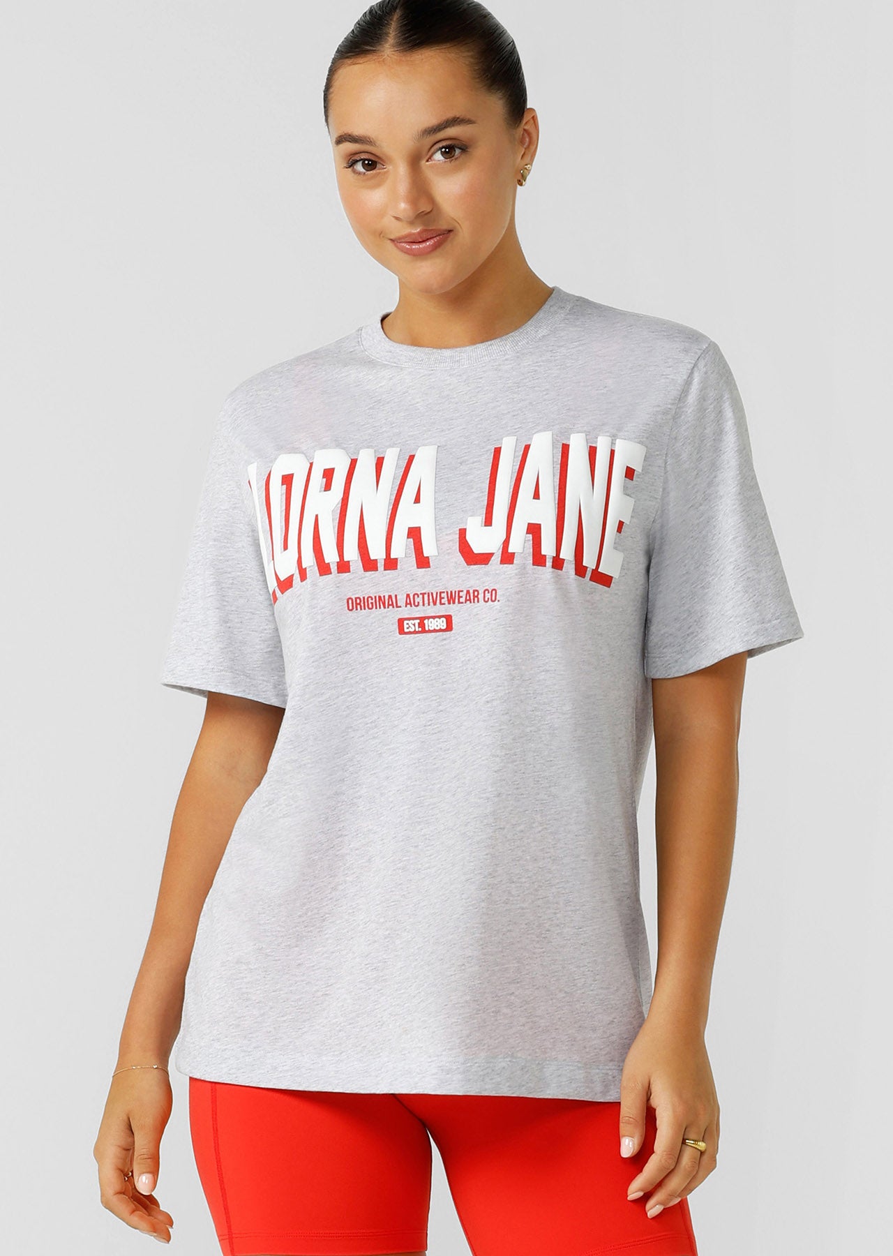 Lorna Jane All Star Relaxed Tee - Light Grey Marl