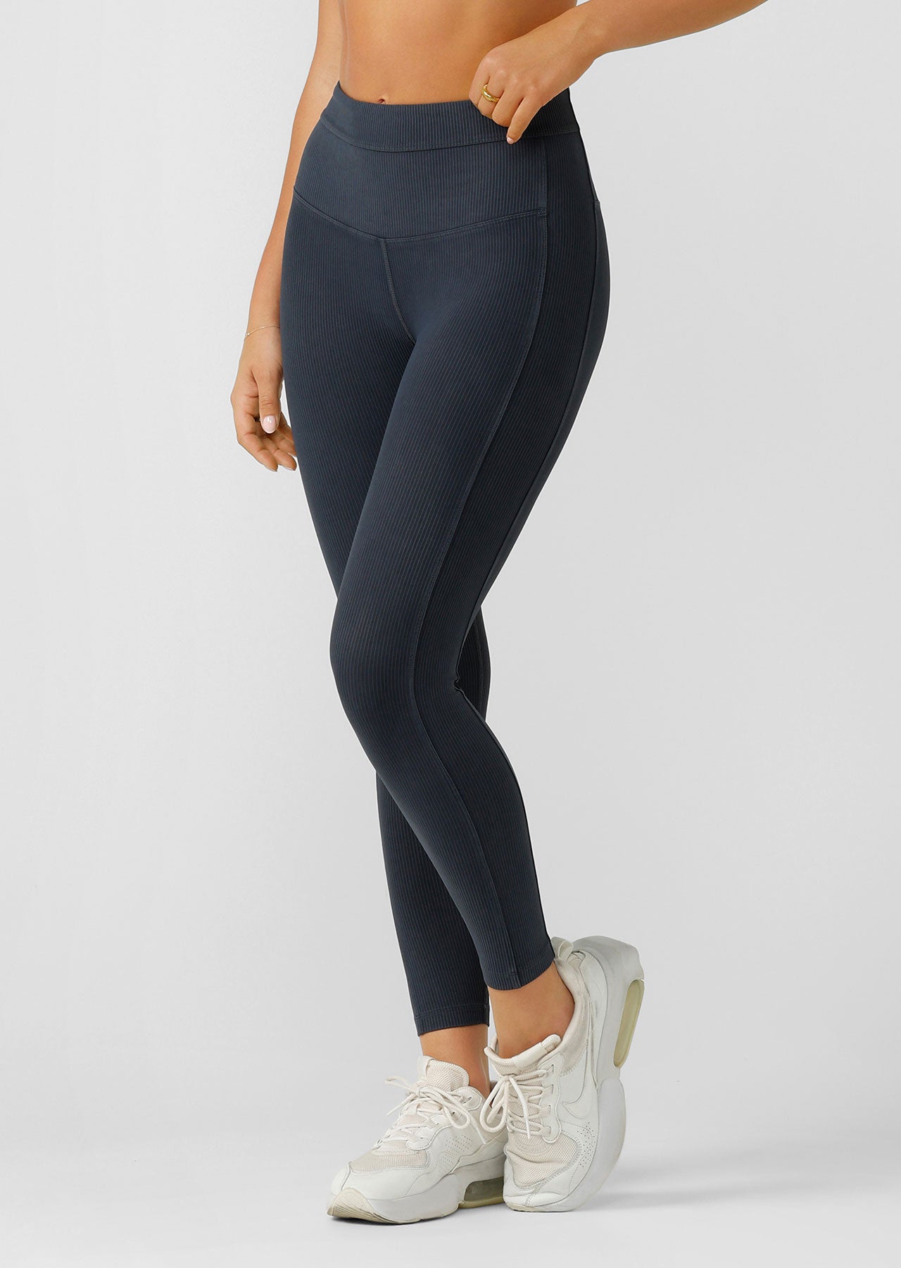 Lorna Jane Amplify Washed Rib Ankle Biter Leggings - Washed Black