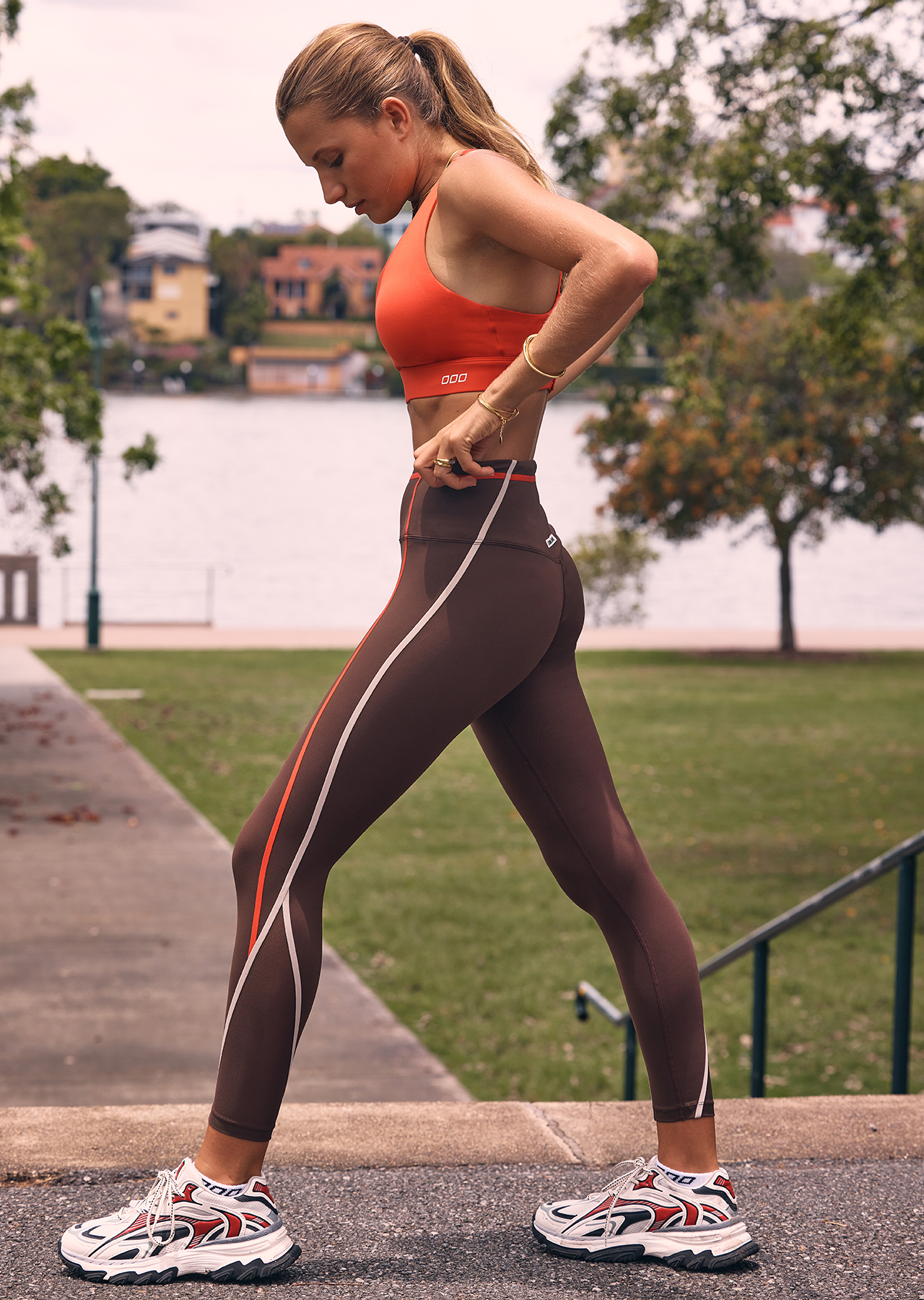 Lorna Jane Keep Your Cool Phone Pocket Ankle Biter Leggings - Espresso Multi