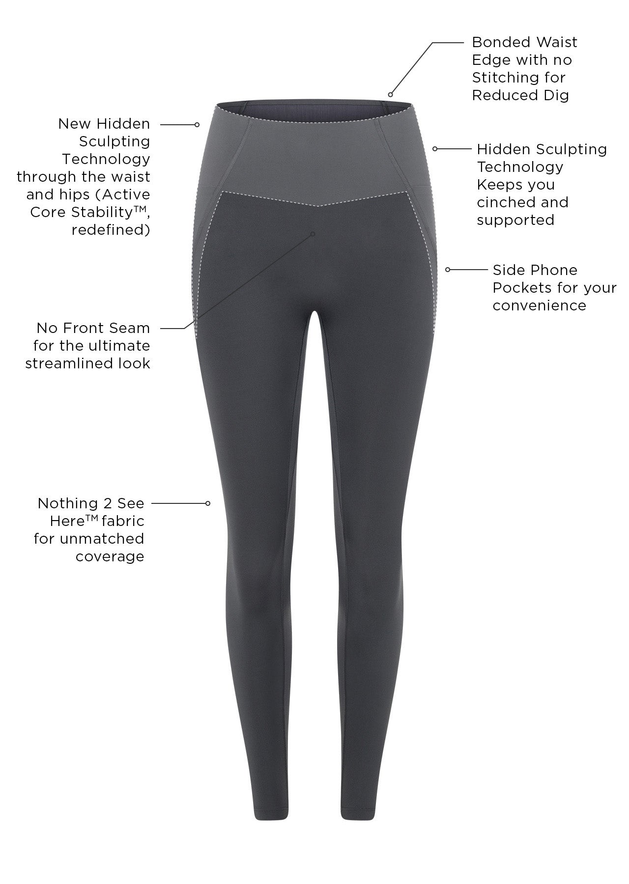 Lorna Jane Sculpt and Support No Ride Ankle Biter Leggings - Titanium