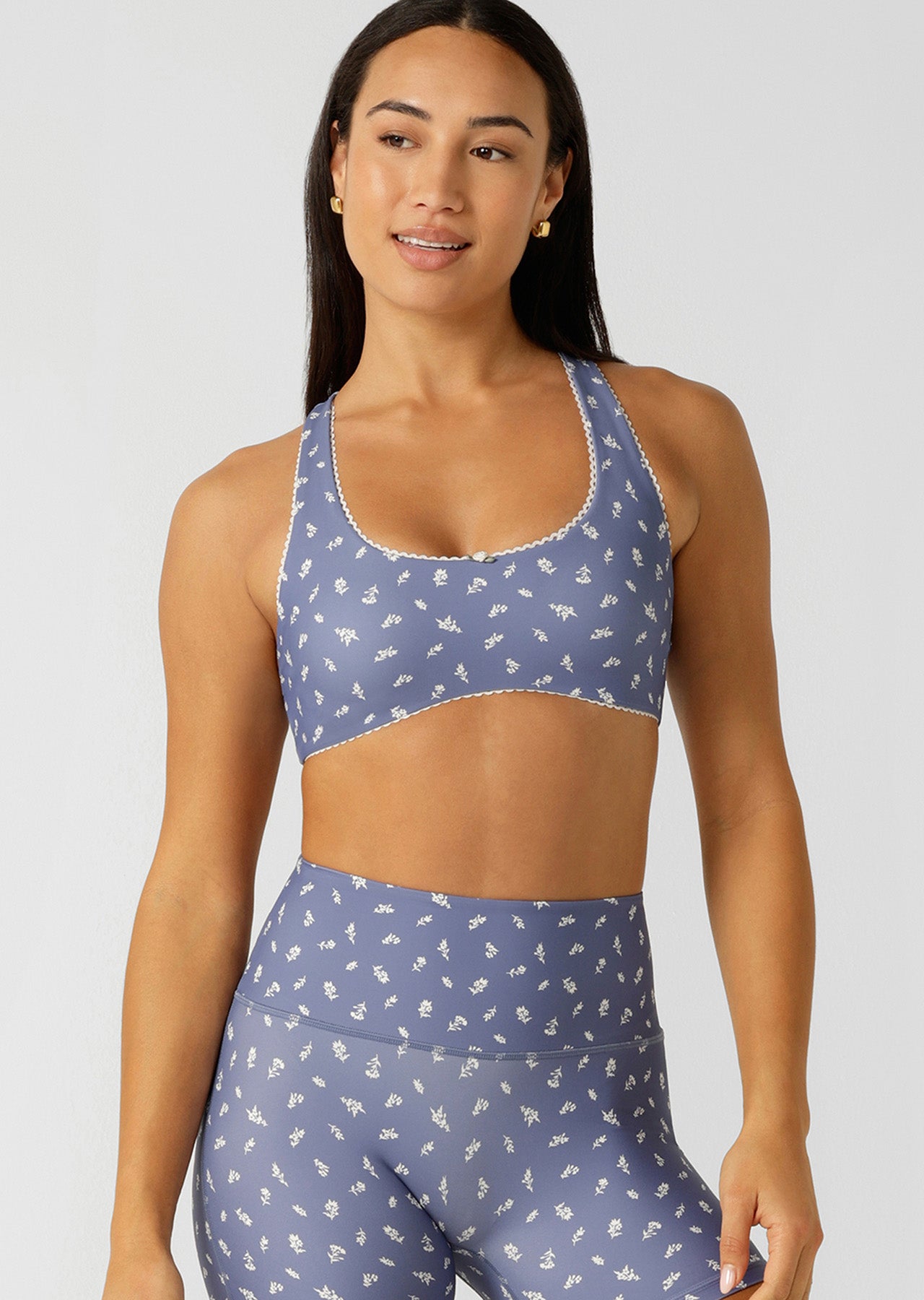 Lorna Jane Blue Fleur Racer Back Sports Bra - Blue Fleur Print