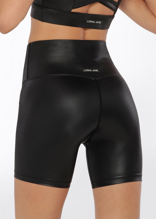 Lorna Jane Wet Look Bike Short - Black