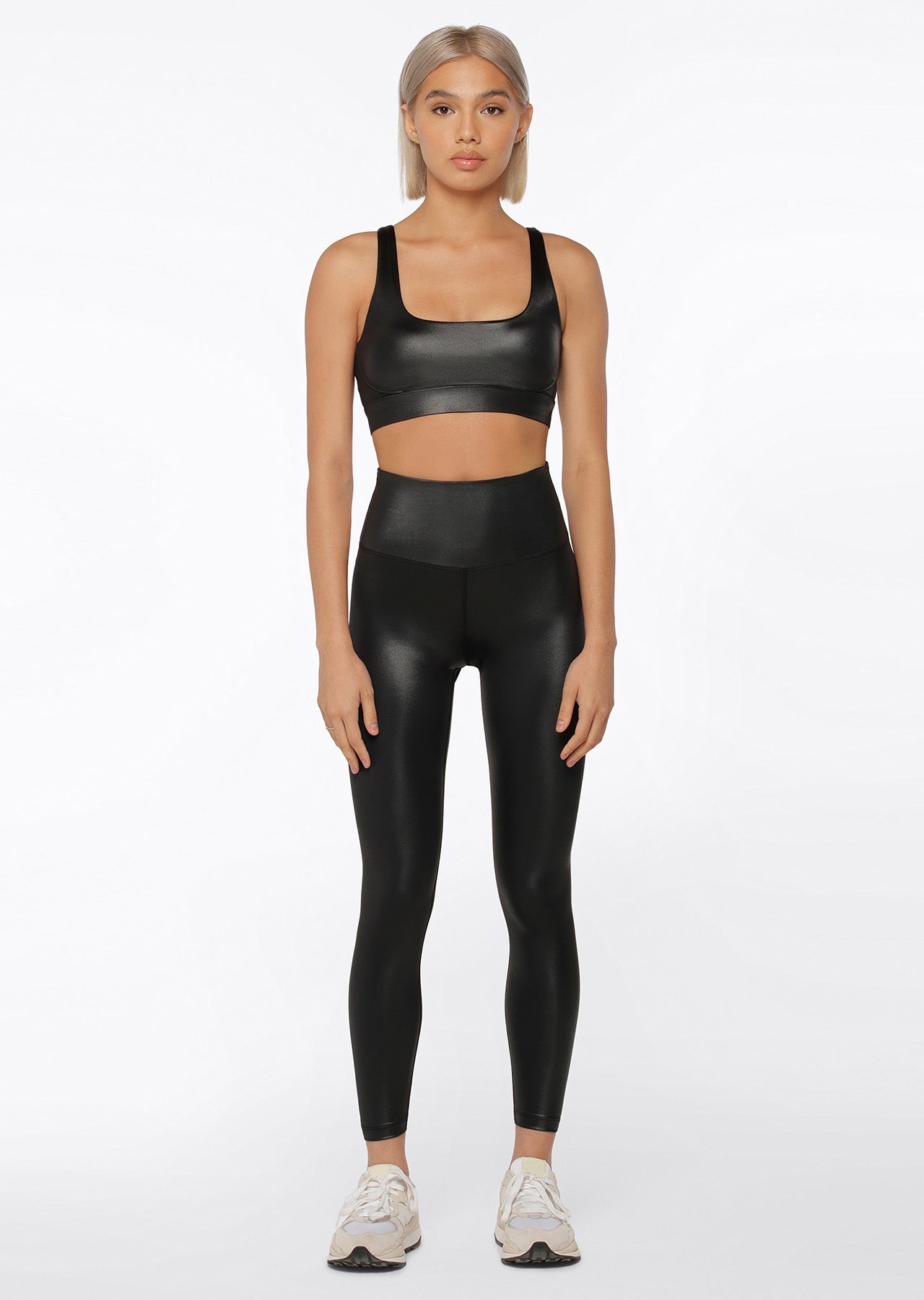 Lorna Jane Wet Look Ankle Biter Leggings - Black