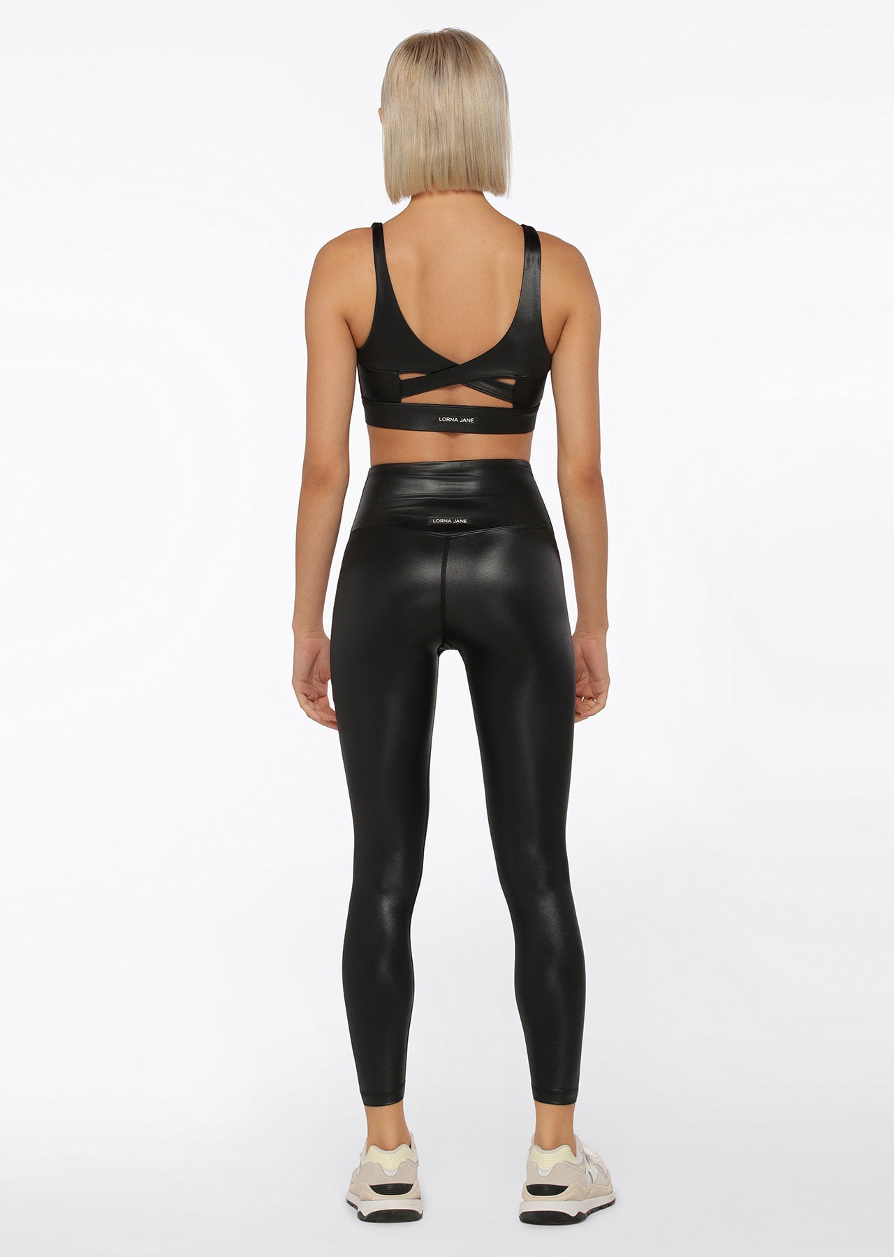 Lorna Jane Wet Look Ankle Biter Leggings - Black