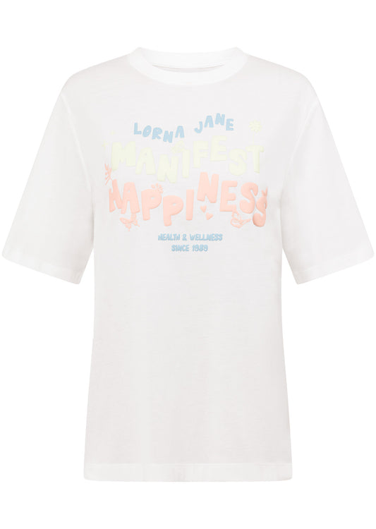 Lorna Jane Manifest Happiness Transdry Relaxed Tee - Porcelain
