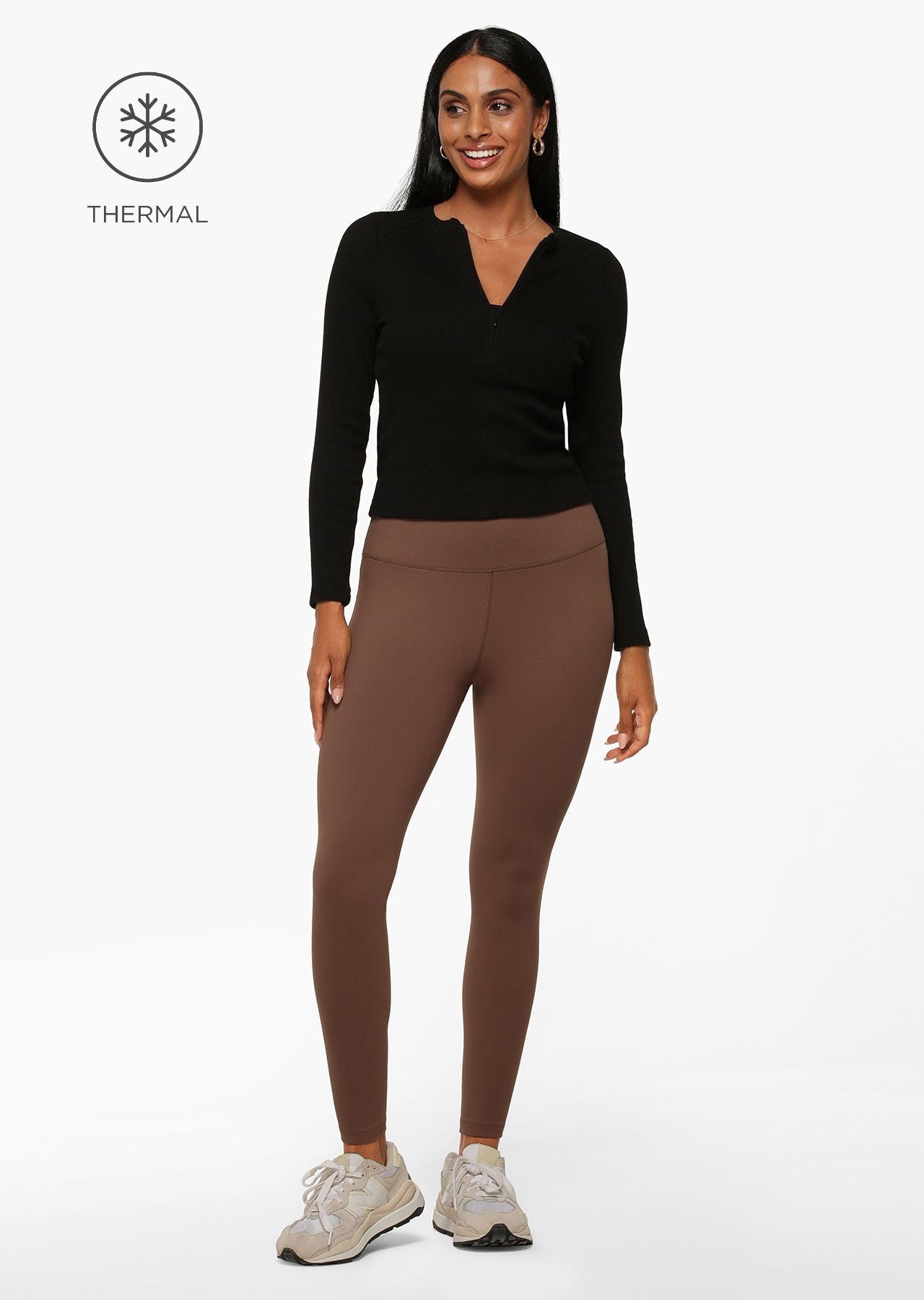 Lorna Jane All Day Lotus Thermal No Chafe Full Length Leggings - Chocolate