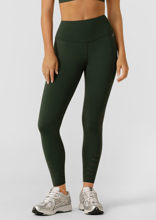 Lorna Jane Aero Fit Ankle Biter Leggings - Fig Green