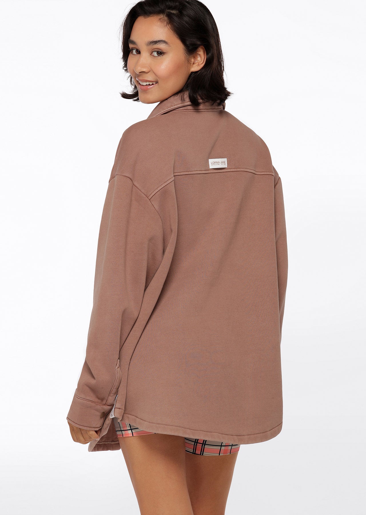 Lorna Jane Washed Fleece Shacket - Washed Walnut