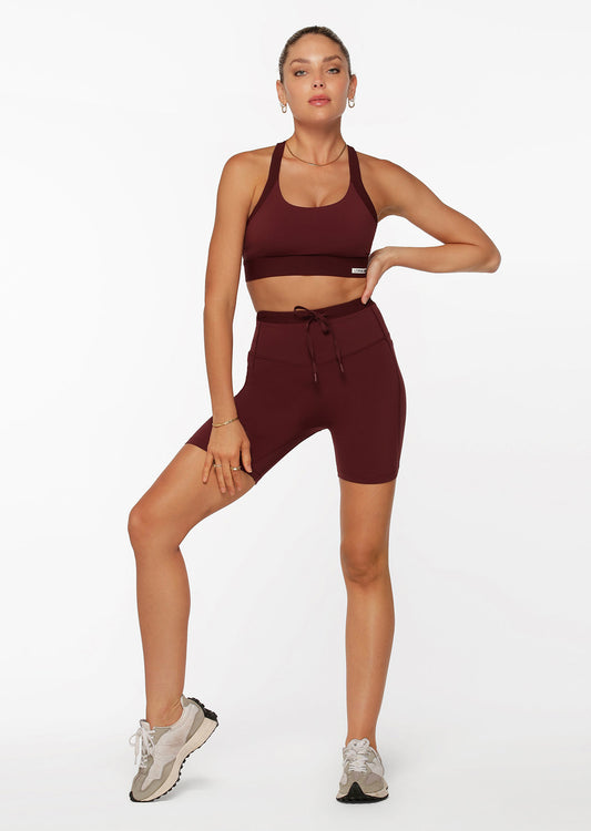 Lorna Jane Keep Up Multi Pockets No Ride Bike Shorts - Maroon