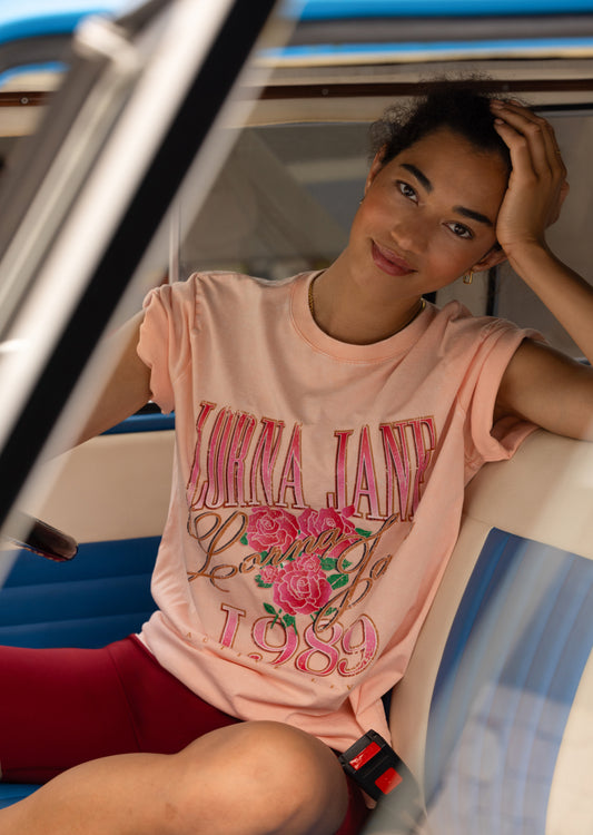 Lorna Jane Vintage Rose Relaxed Tee - Washed Sunkissed Peach