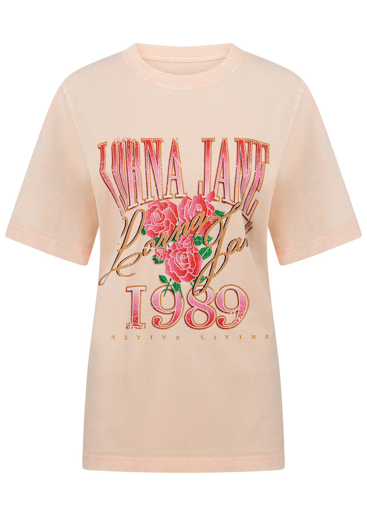 Lorna Jane Vintage Rose Relaxed Tee - Washed Sunkissed Peach