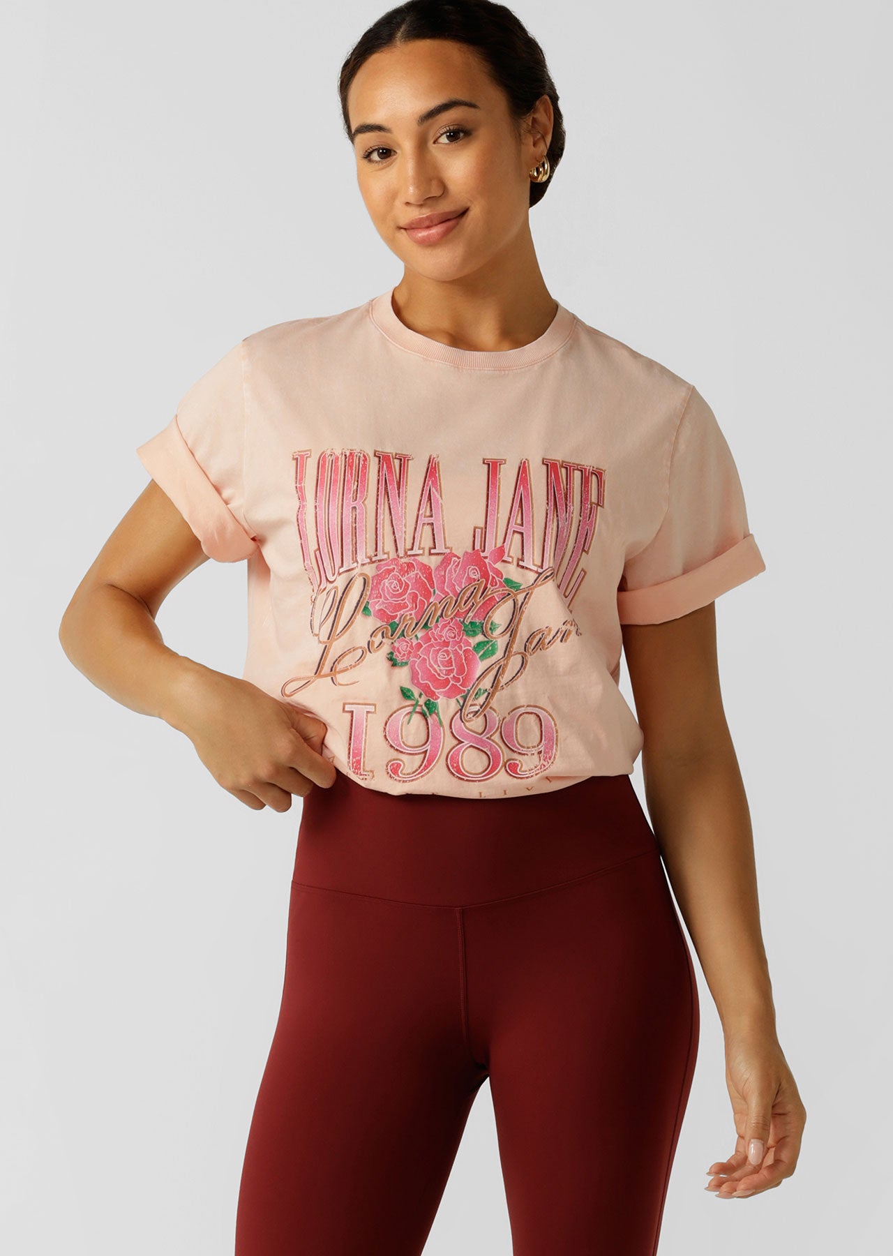 Lorna Jane Vintage Rose Relaxed Tee - Washed Sunkissed Peach